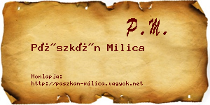 Pászkán Milica névjegykártya